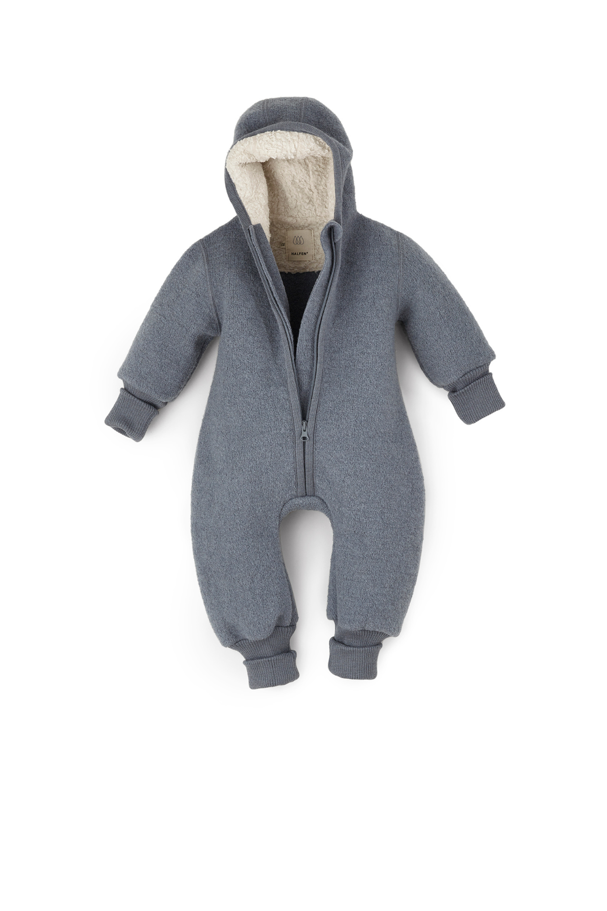 Overall aus Wollwalk mit Teddy-Kapuze und Bündchen