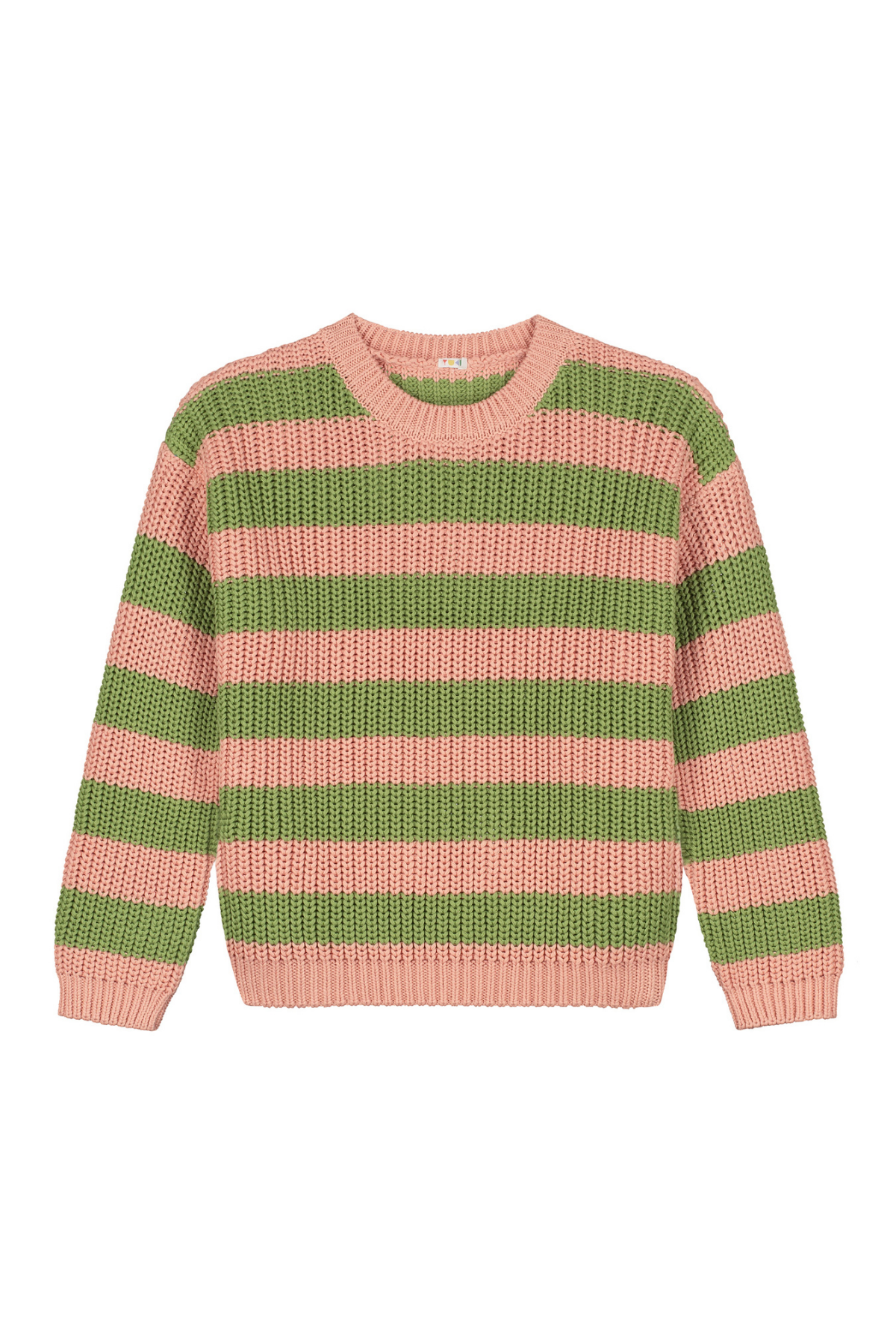 Damen: Striped Knitted Sweater | Olive Pink