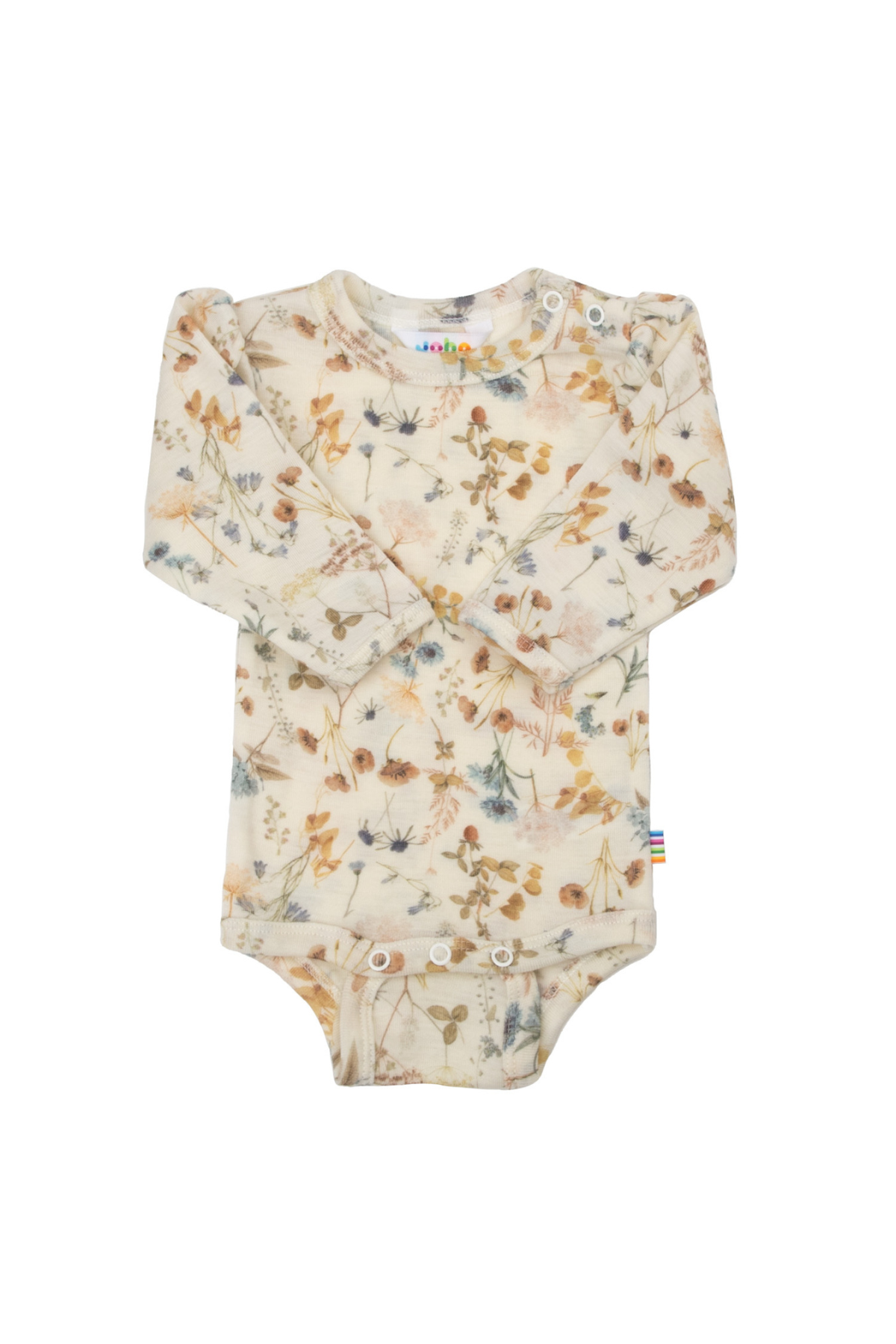 Langarmbody aus Merinowolle | Creme/Blumen