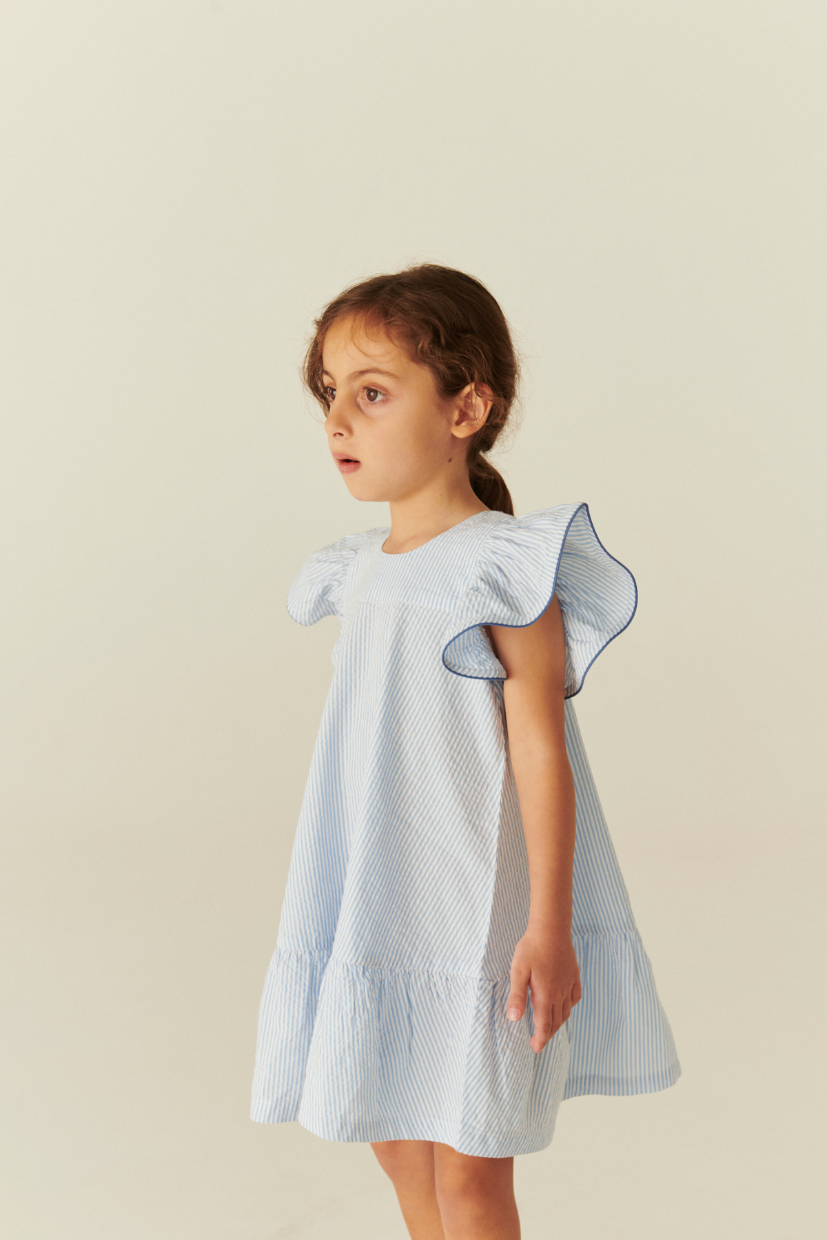 Seersucker Kleid mit Rüschen | Sky Blue