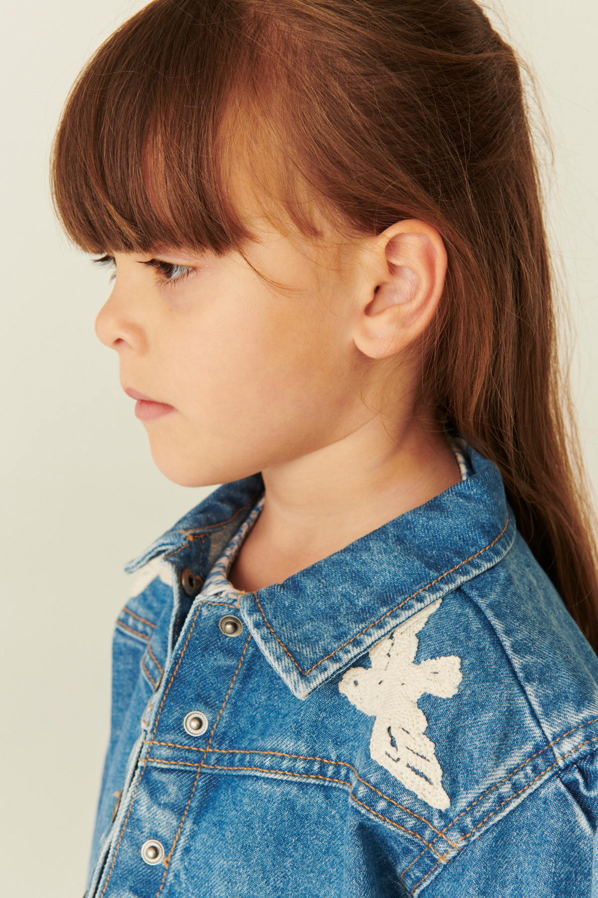 Denim Jacke "Crochet Doves" | Indigo Blue