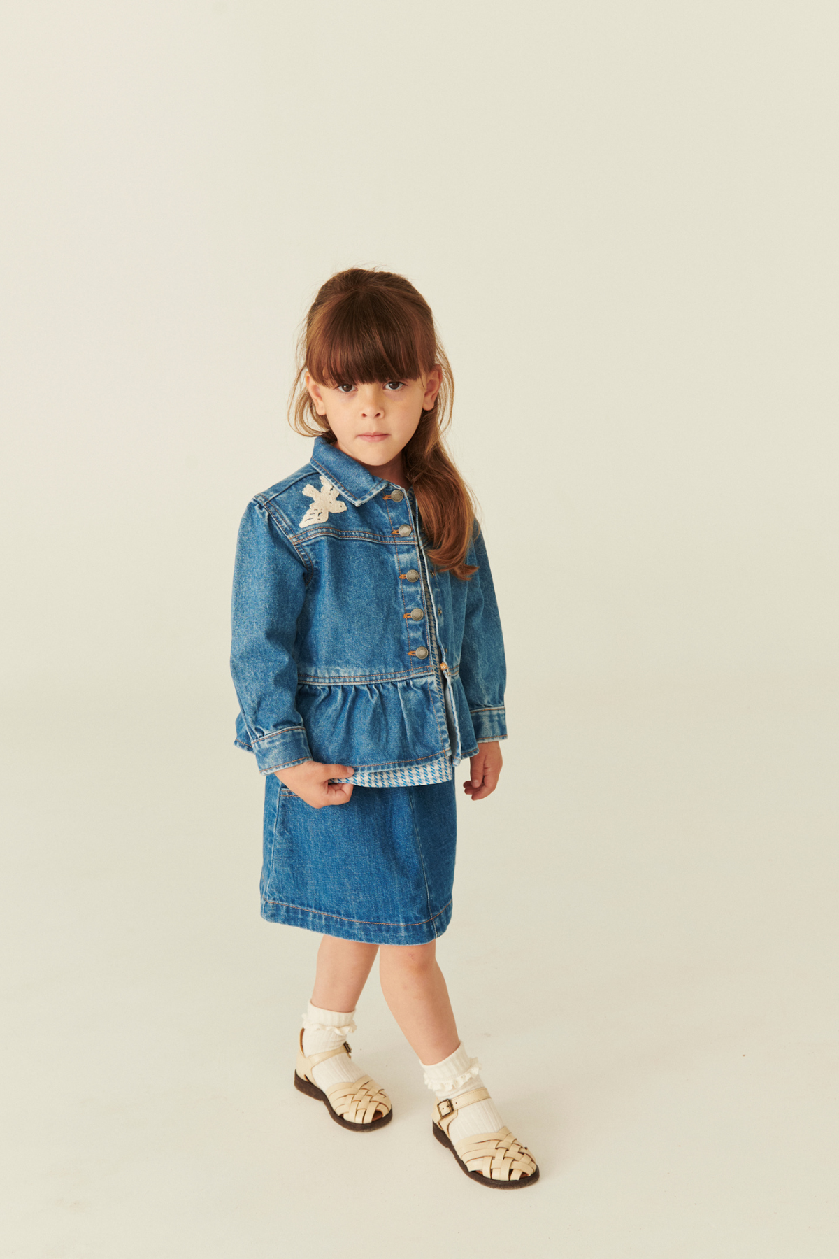 Denim Jacke "Crochet Doves" | Indigo Blue