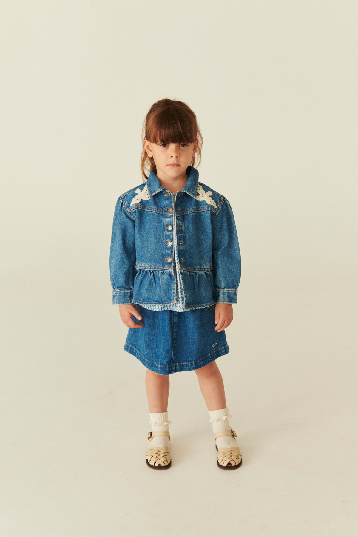 Denim Jacke "Crochet Doves" | Indigo Blue