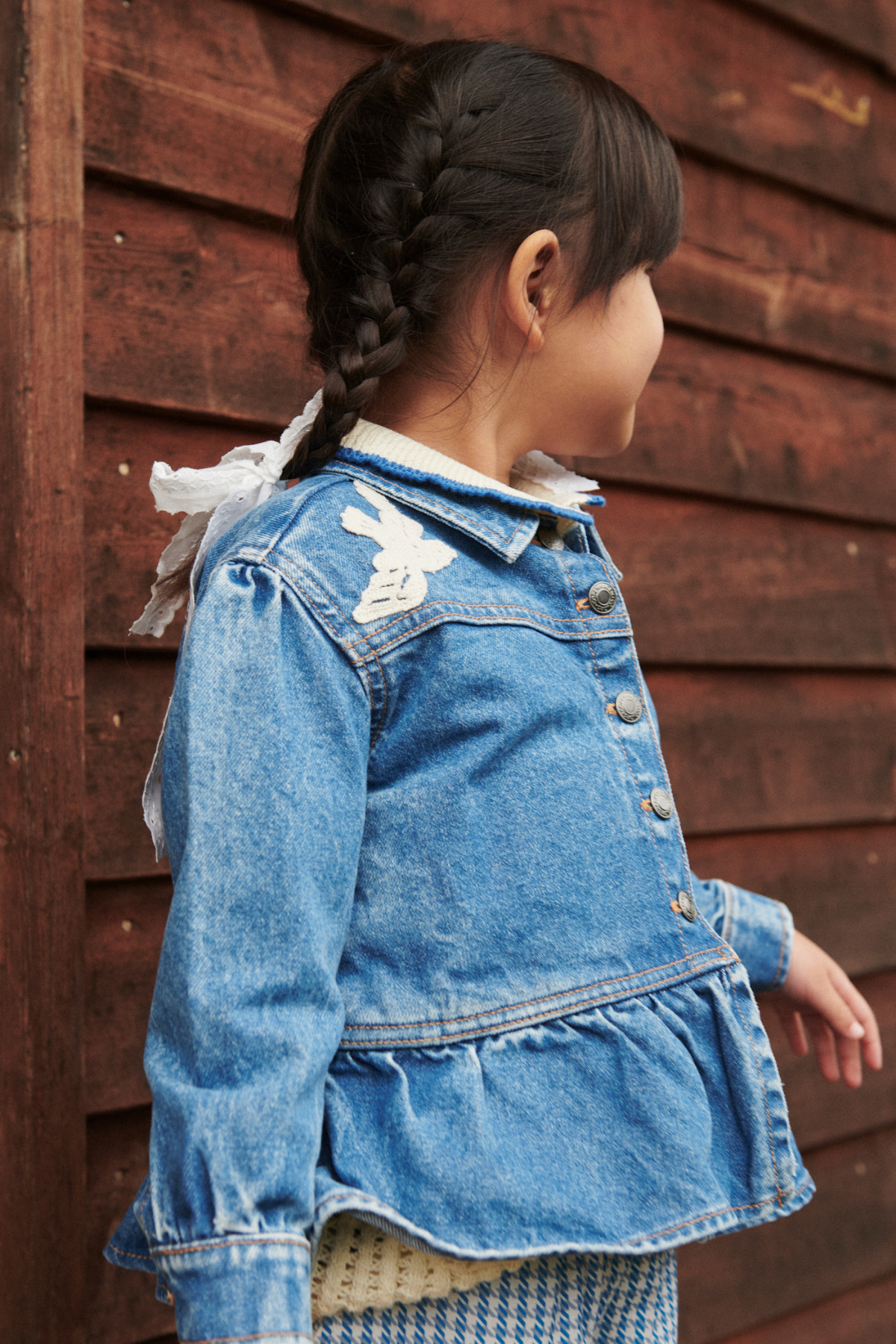 Denim Jacke "Crochet Doves" | Indigo Blue