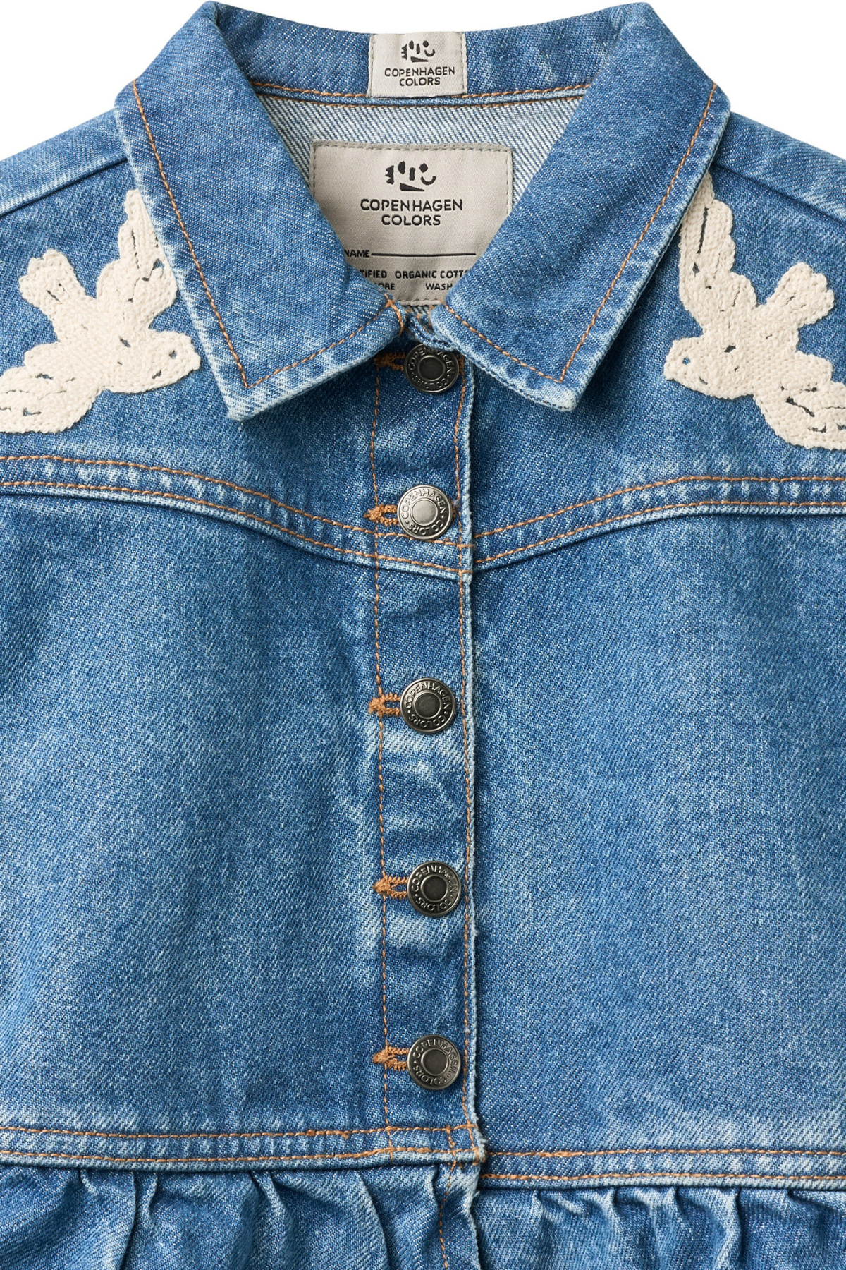 Denim Jacke "Crochet Doves" | Indigo Blue