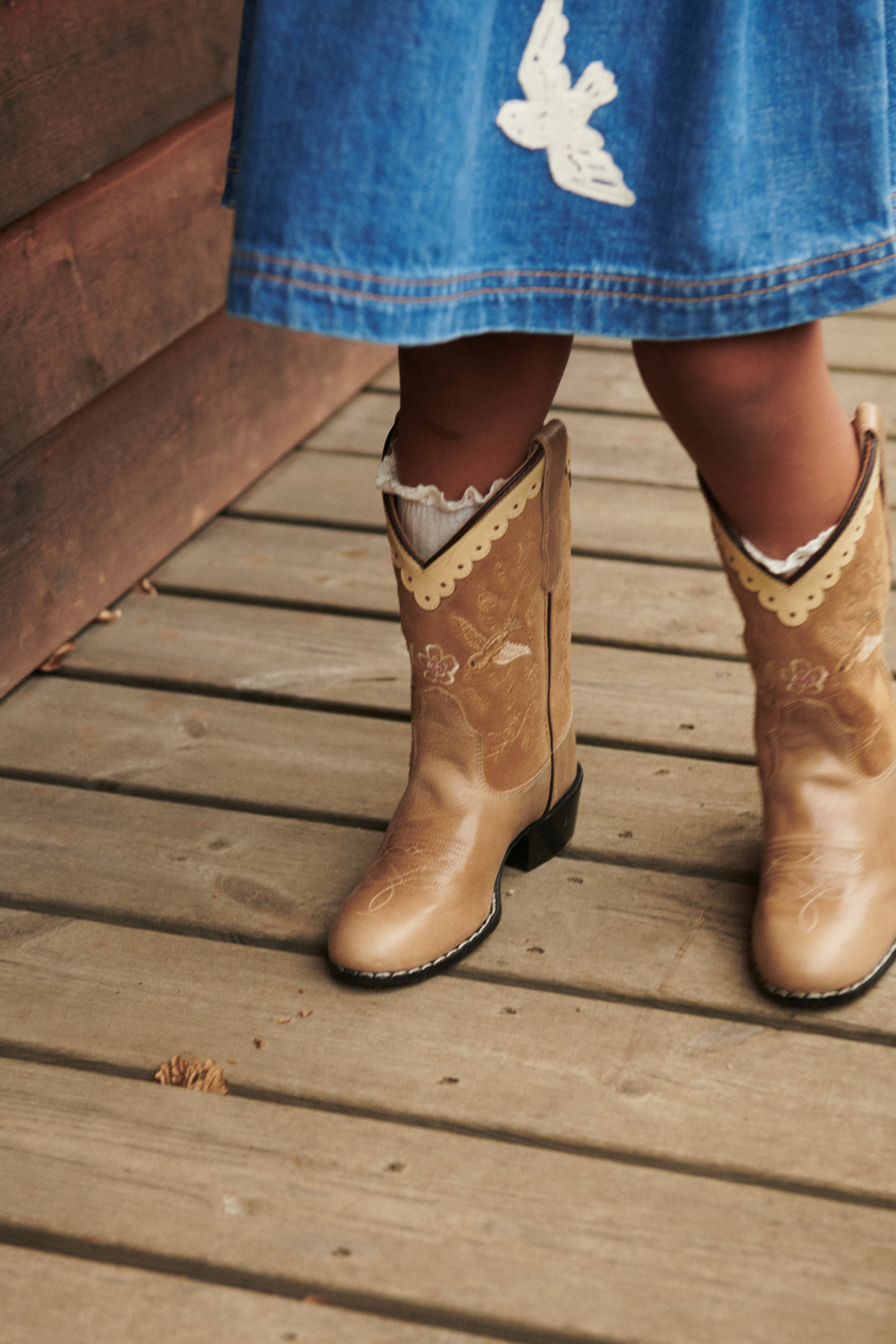 Denim Kleid "Crochet Doves" | Indigo Blue