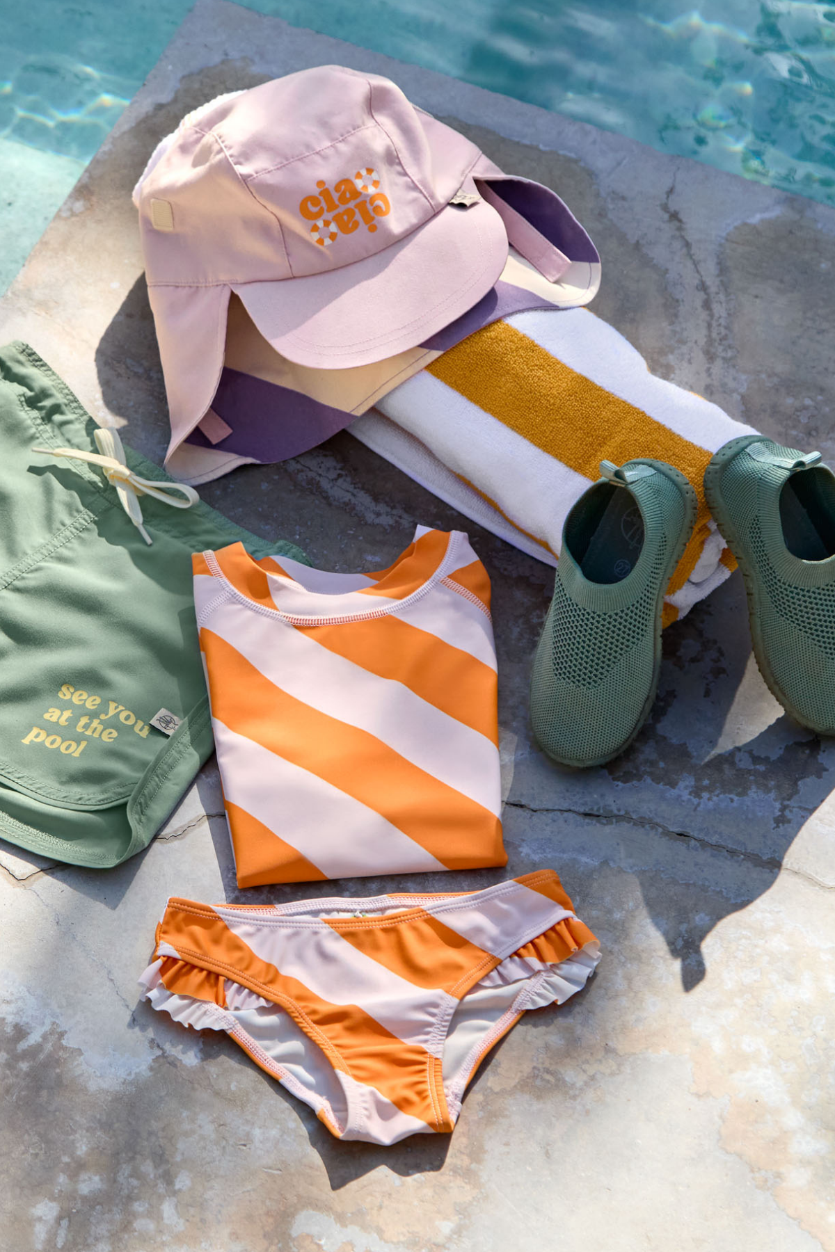 Bikinihose "Stripes" mit UV-Schutz | Pale Pink/Orange