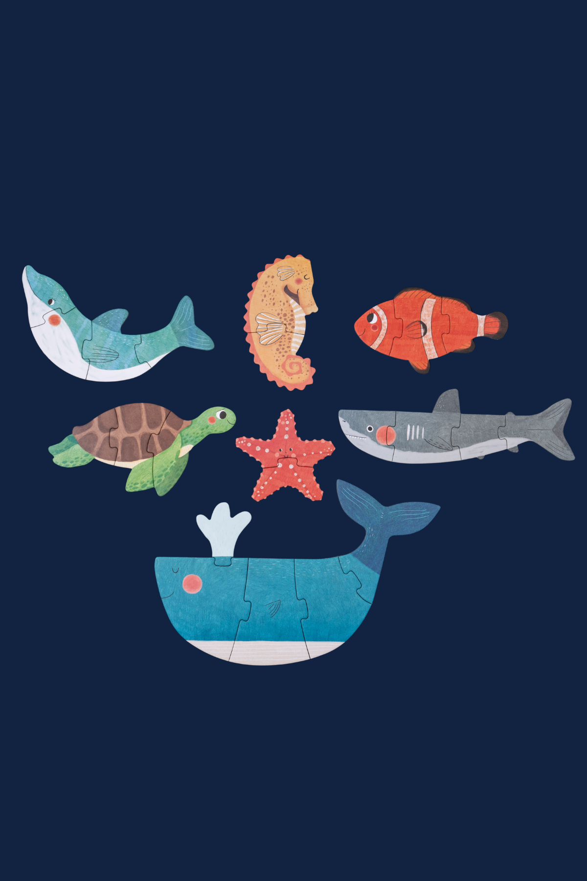 Wendepuzzle | Blue | 7 Puzzlefiguren mit 2, 3, 4 und 5 Teilen