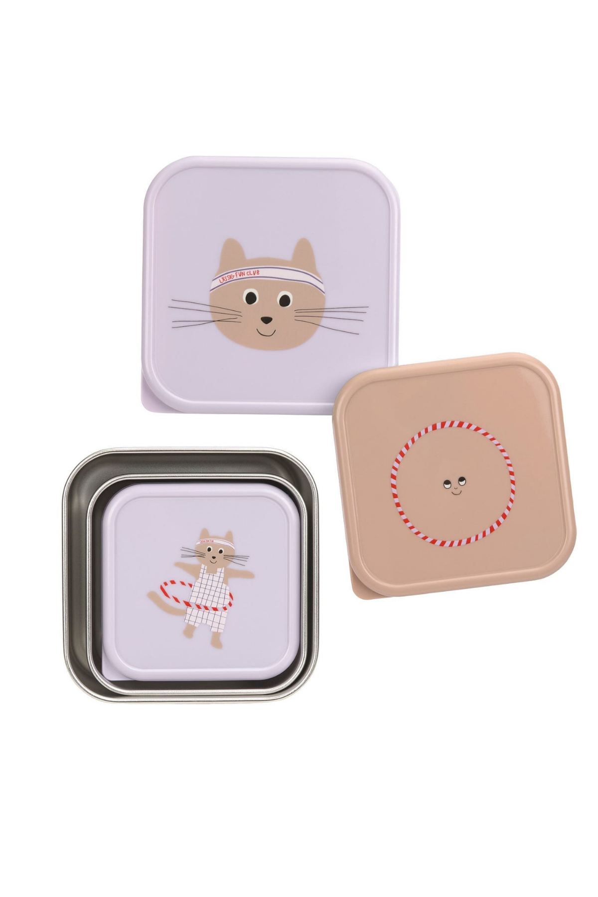 3er Set:Edelstahl Brotdose/ Snackbox für Kinder "Tiny Team" | Cat