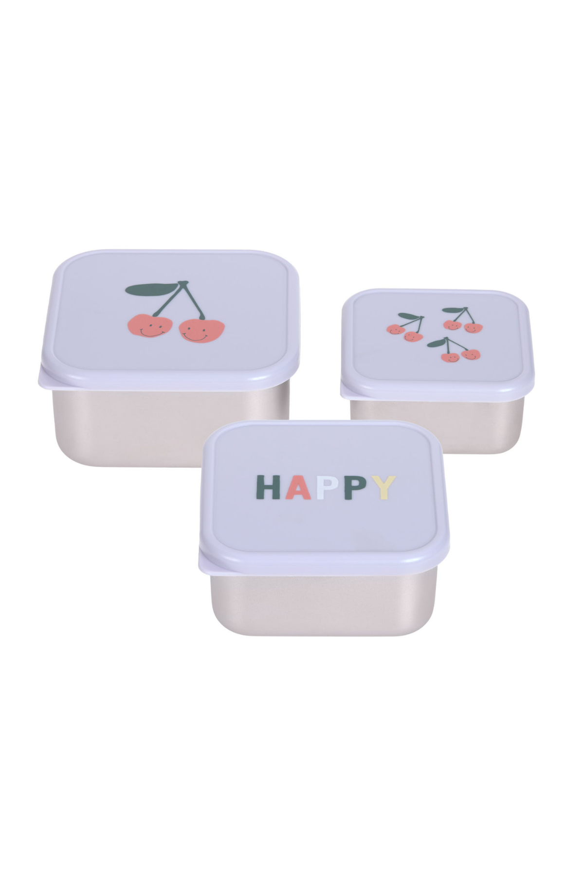 3er Set:Edelstahl Brotdose/ Snackbox für Kinder "Happy Fruits Cherry"