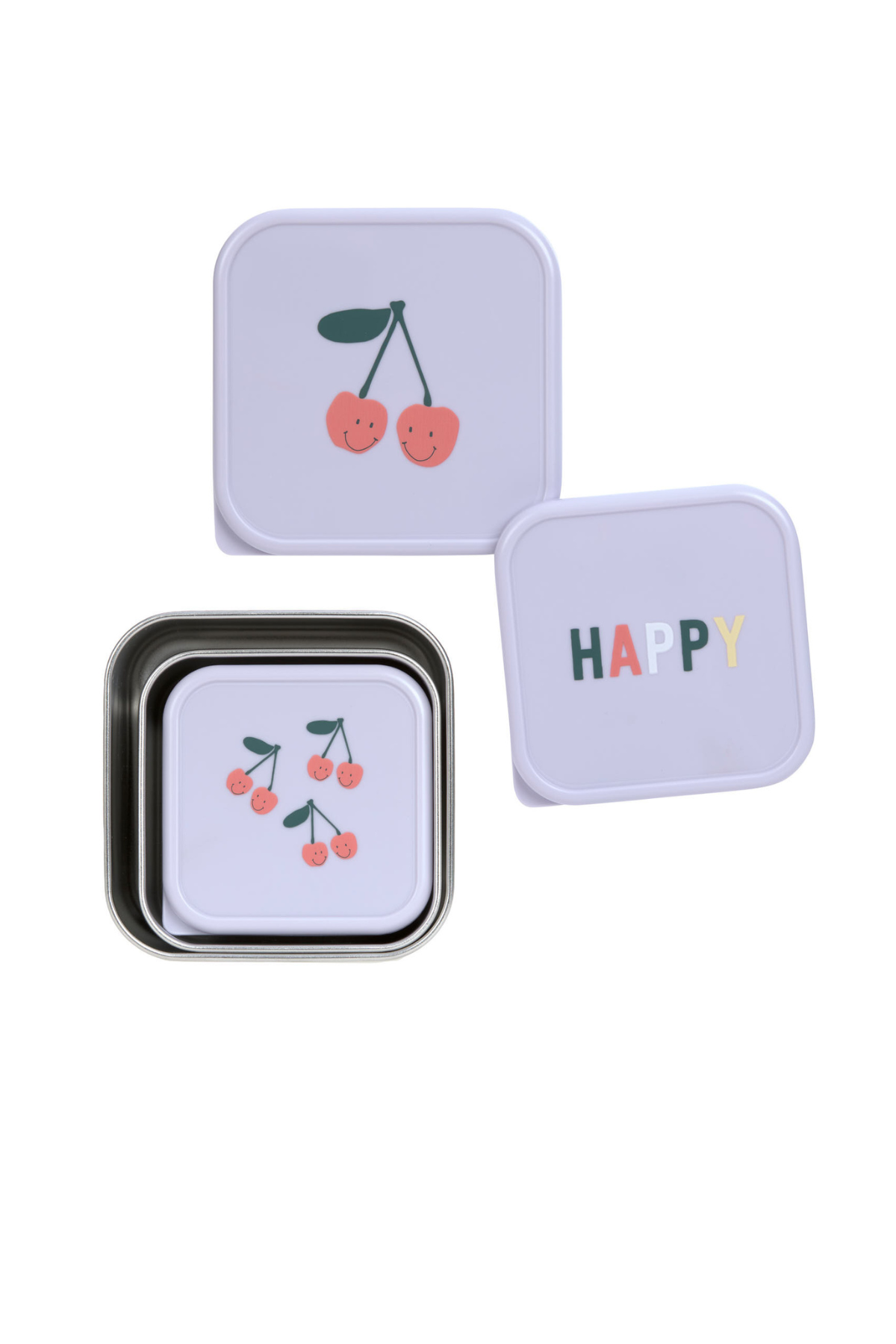 3er Set:Edelstahl Brotdose/ Snackbox für Kinder "Happy Fruits Cherry"