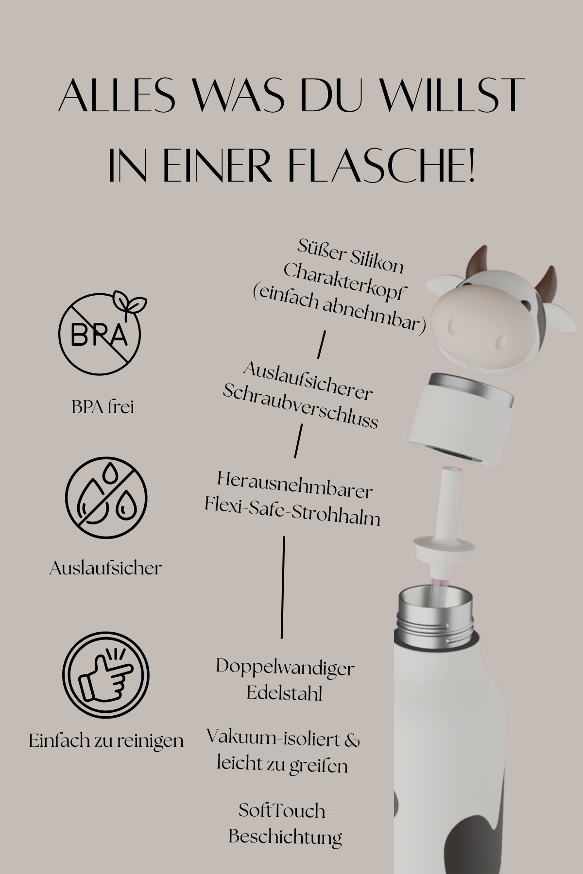 Trinkflasche "Bestie Bottle" | Cow