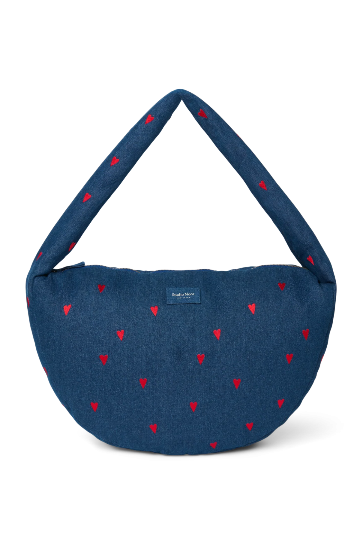 Mom Umhängetasche "Denim Cross Body Bag" | Dark Blue Red Hearts