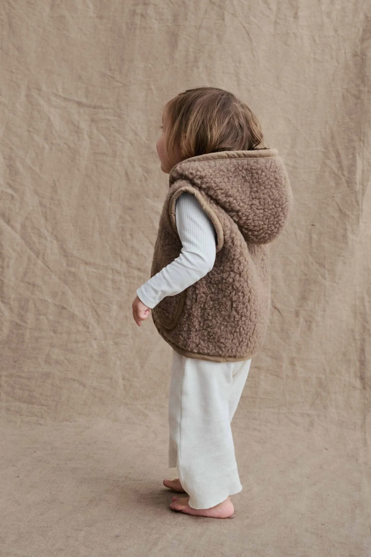 Wollweste "Hodi" mit Kapuze | Beige