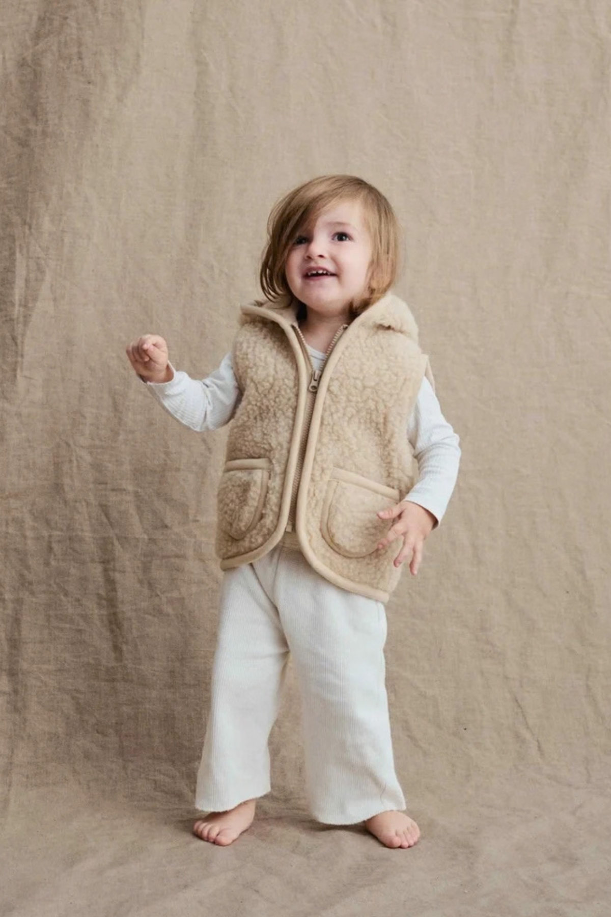 Wollweste "Hodi" mit Kapuze | Beige