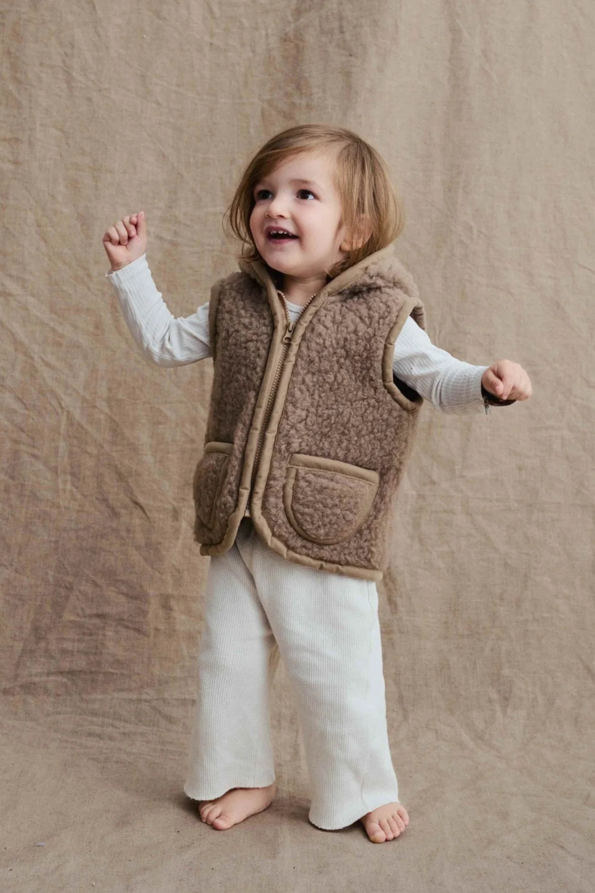 Wollweste "Hodi" mit Kapuze | Beige