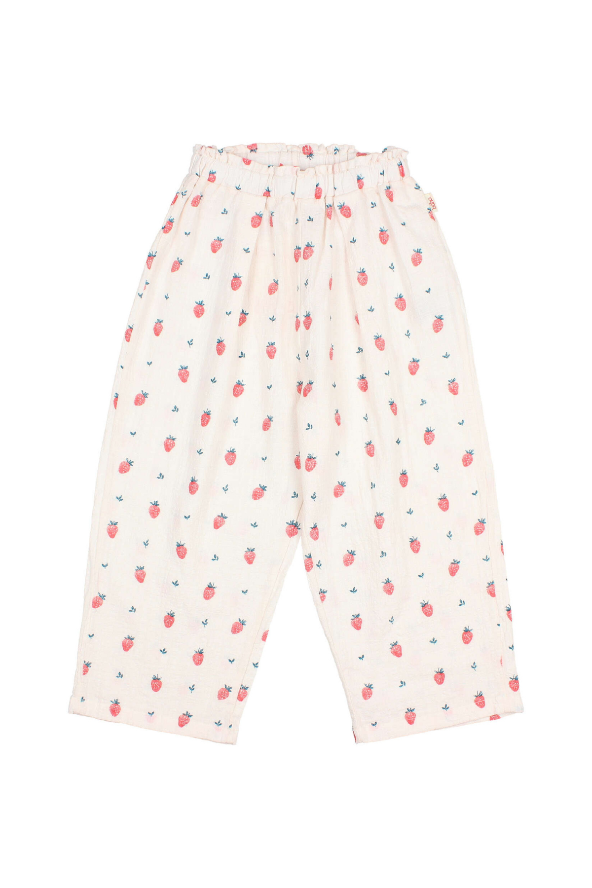 Hose mit weitem Bein und Erdbeer-Print | Cream Pink