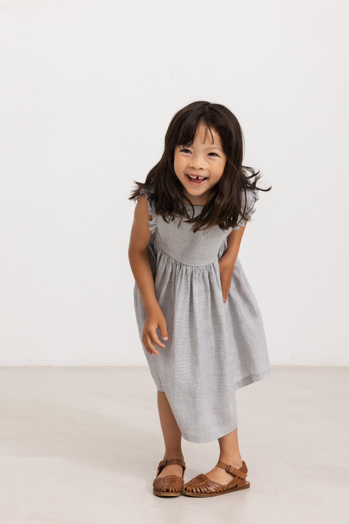 Kariertes Kleid 100% Leinen "Darame"