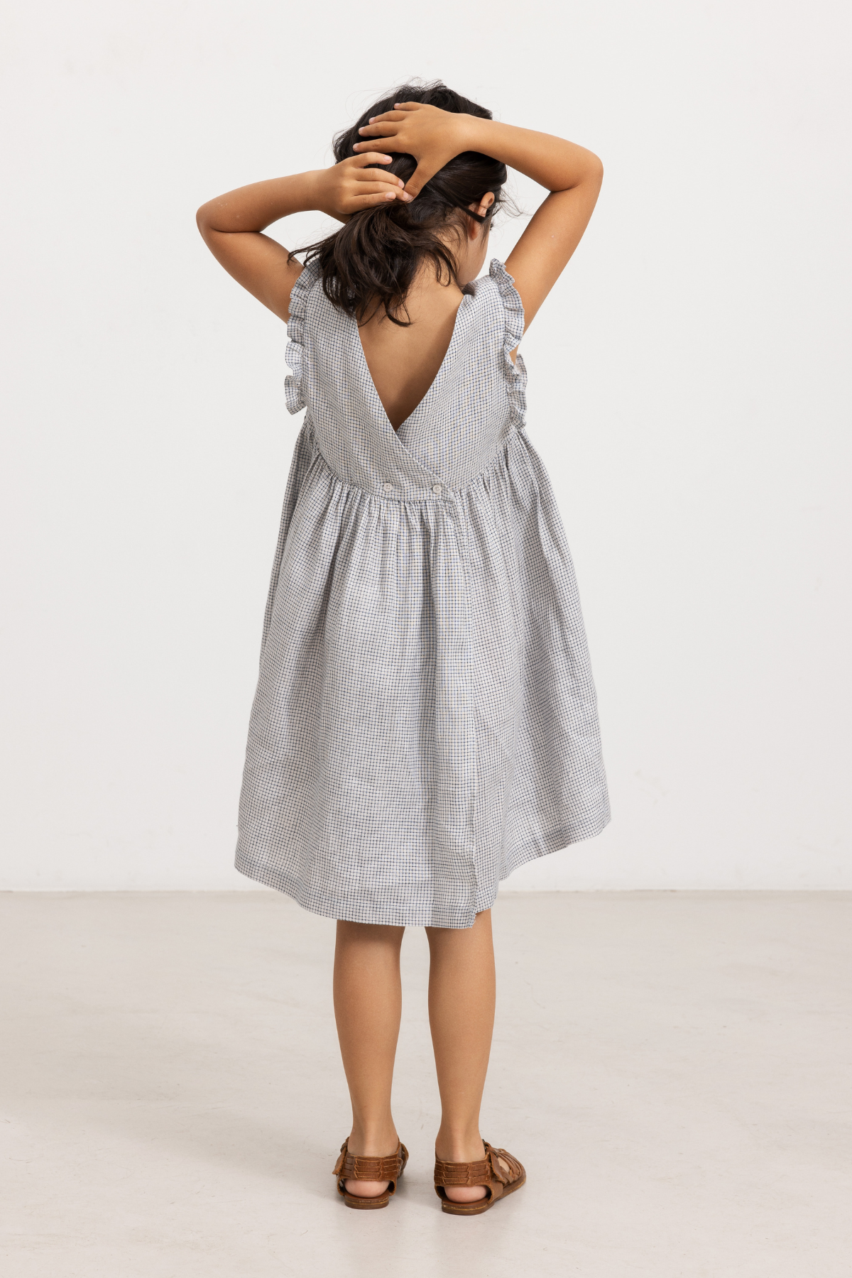 Kariertes Kleid 100% Leinen "Darame"