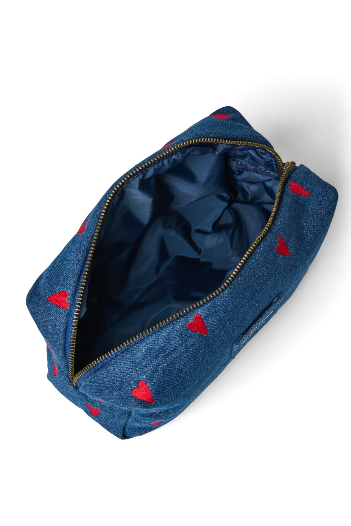 Kulturtasche "Denim Pouch" | Dark Blue Red Hearts
