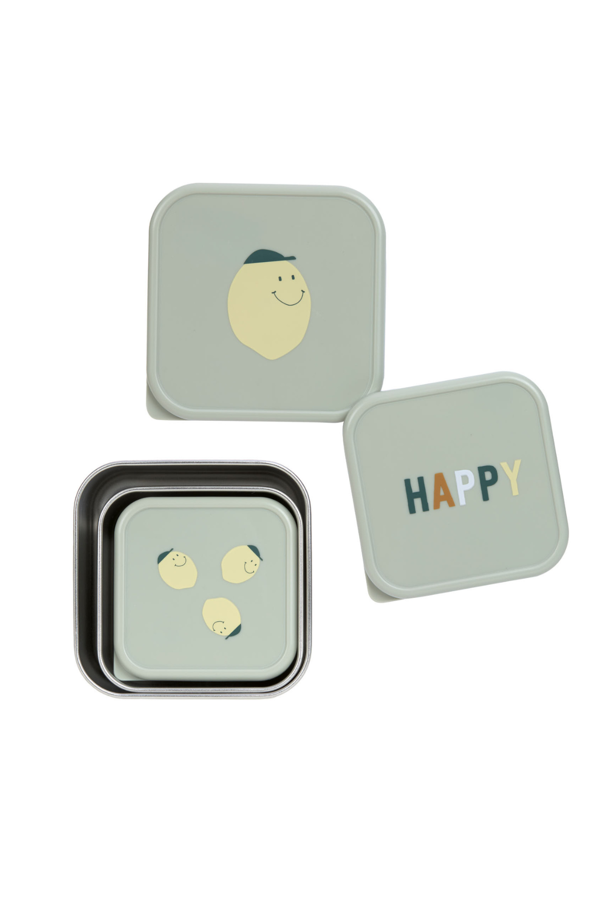 3er Set:Edelstahl Brotdose/ Snackbox für Kinder "Happy Fruits Lemon"