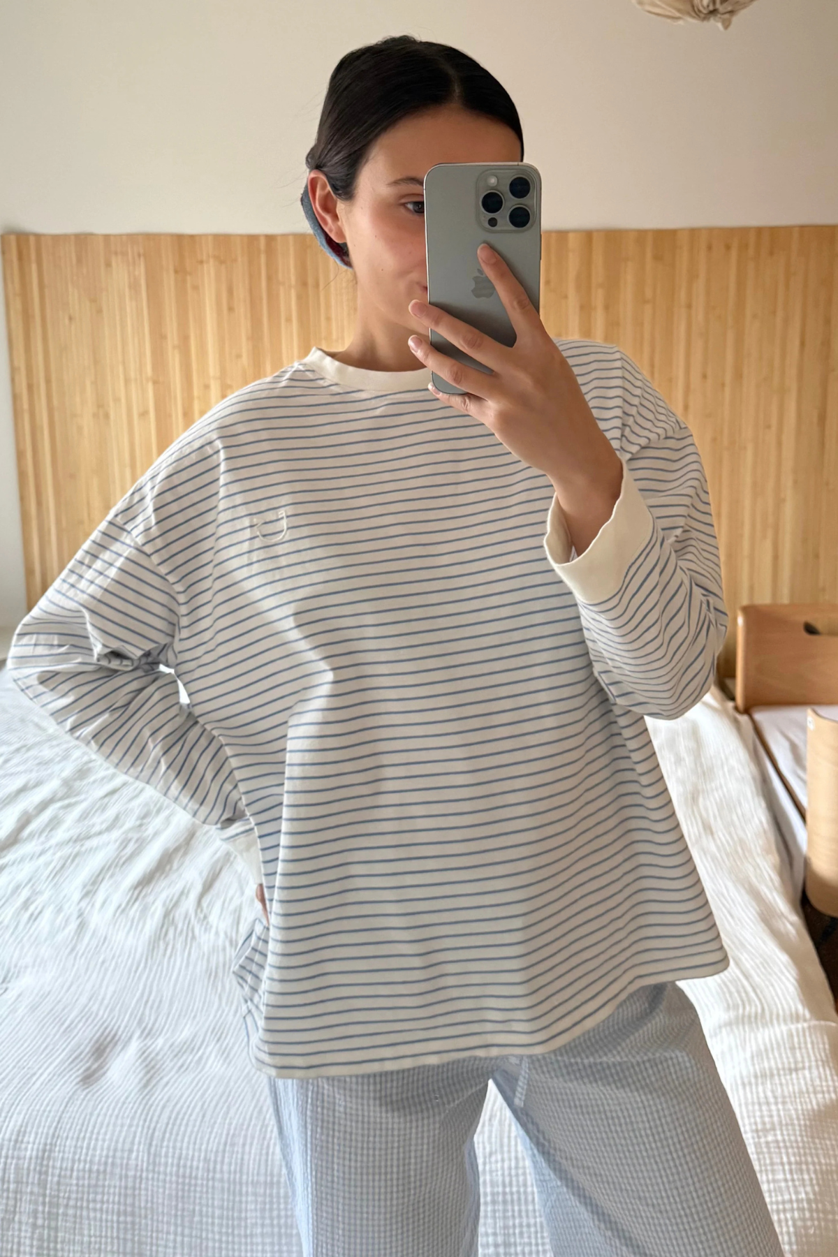 Gestreiftes Longsleeve für Erwachsene | white/blue