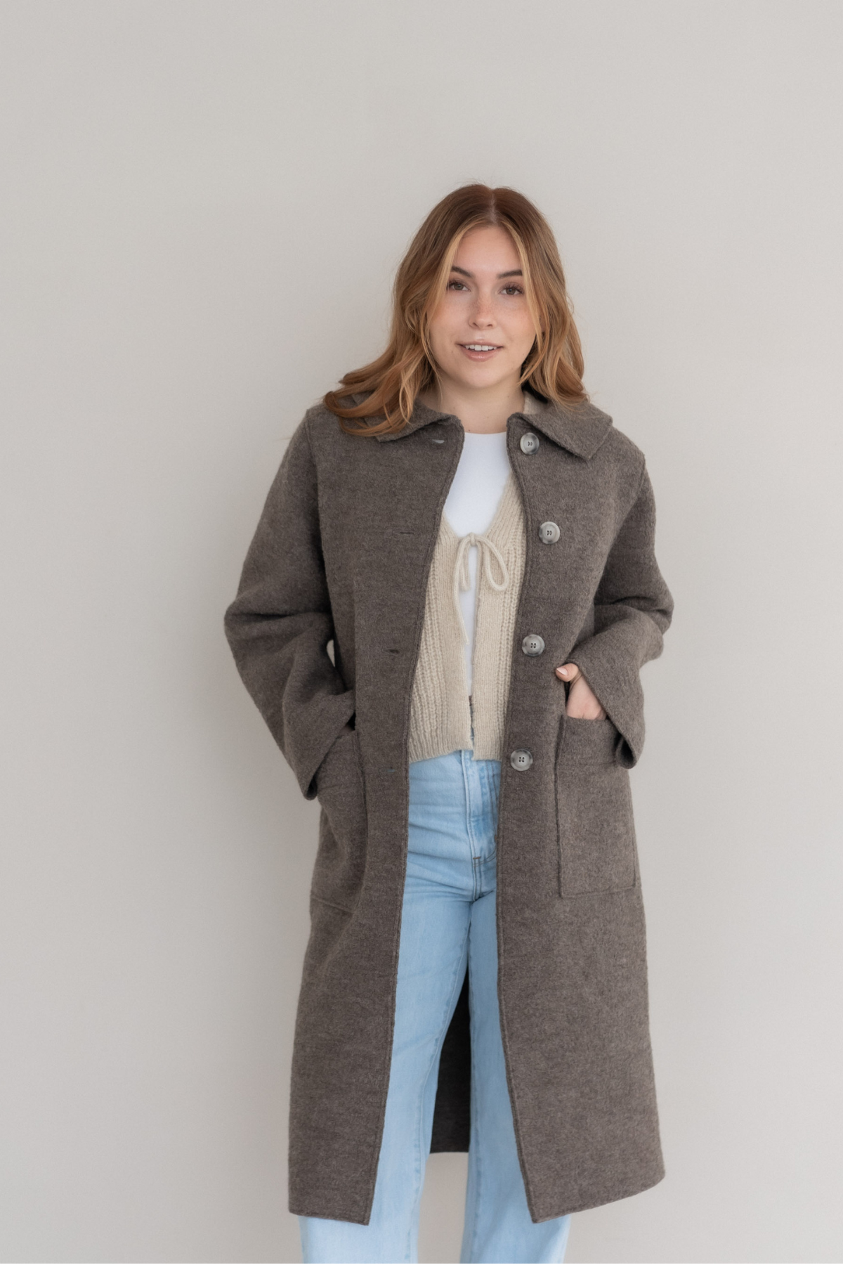 Walkmantel mit Kragen für Erwachsene aus Merinowolle | Nuss
