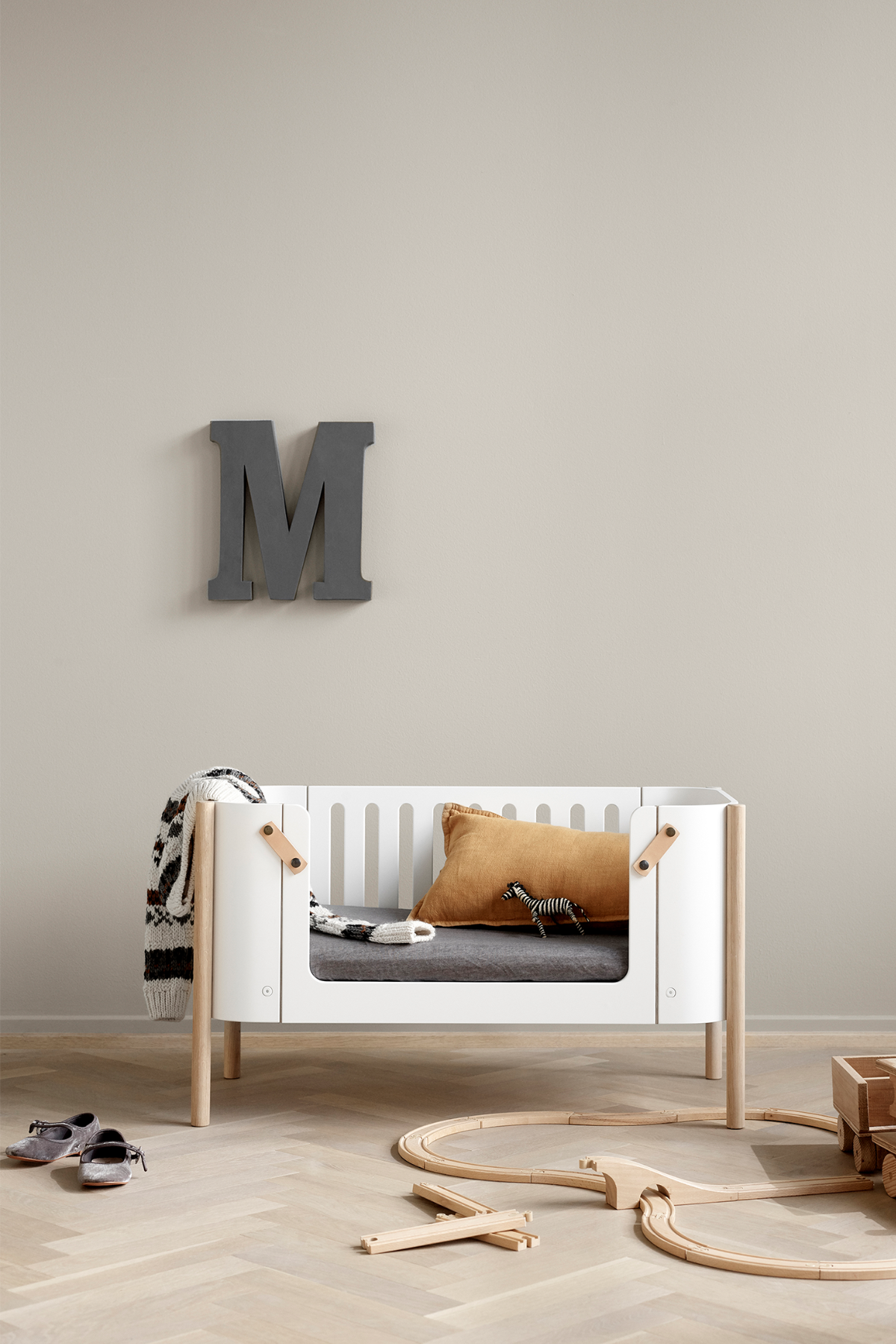 Beistellbett "Wood" inkl. Umbauset zur Bank | weiß/Eiche