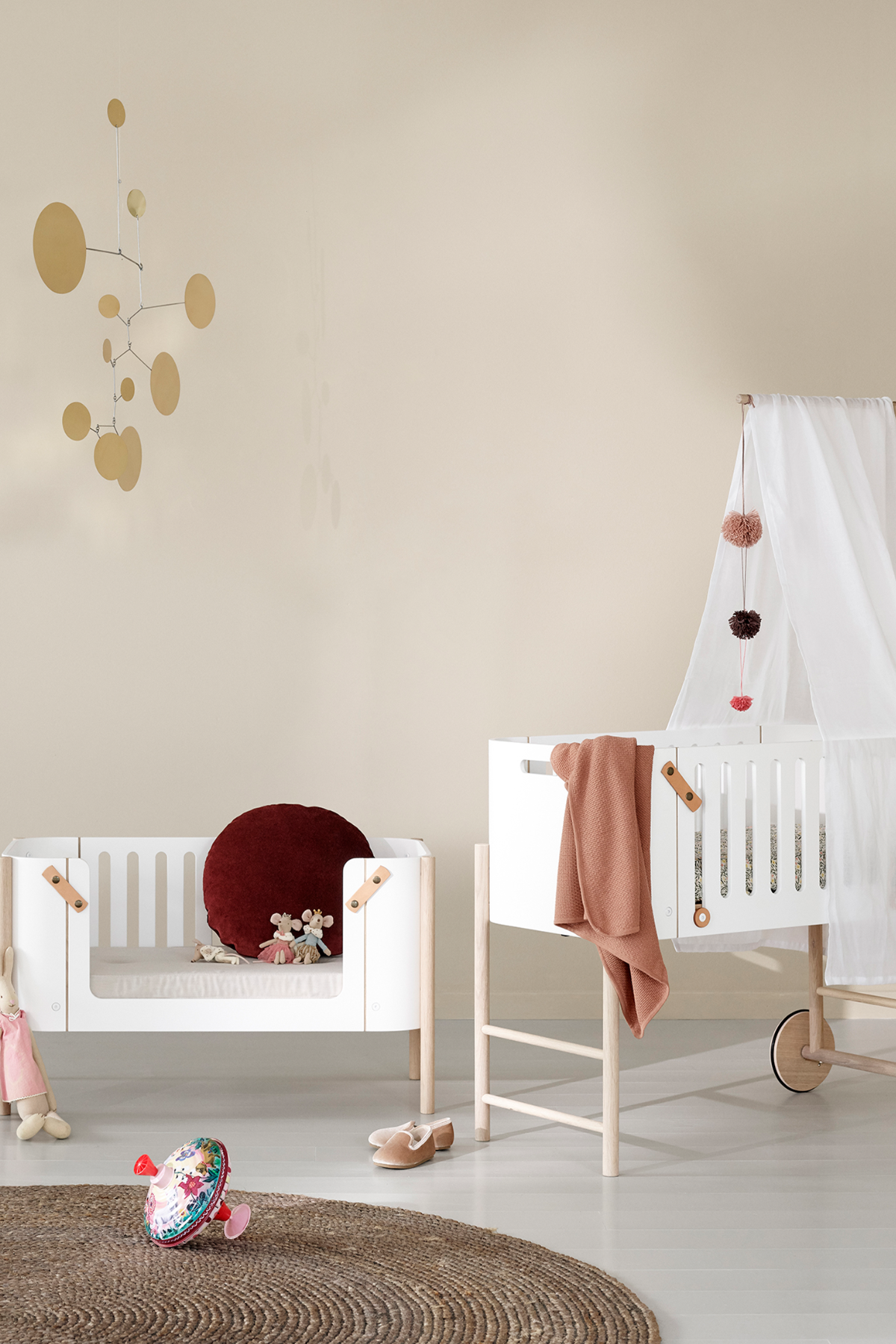 Beistellbett "Wood" inkl. Umbauset zur Bank | weiß/Eiche