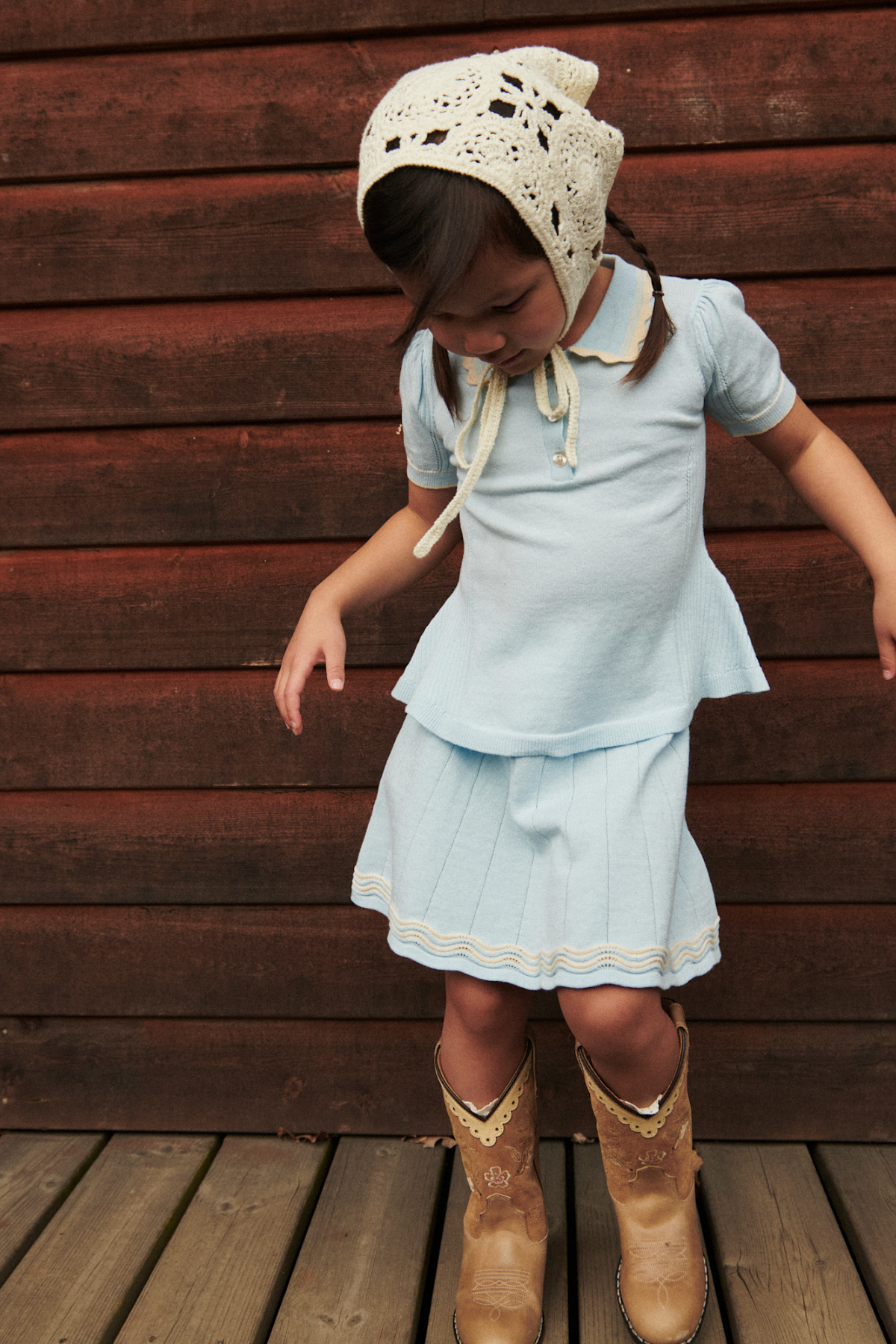 Strick Tennisrock | Ice Blue/Cream