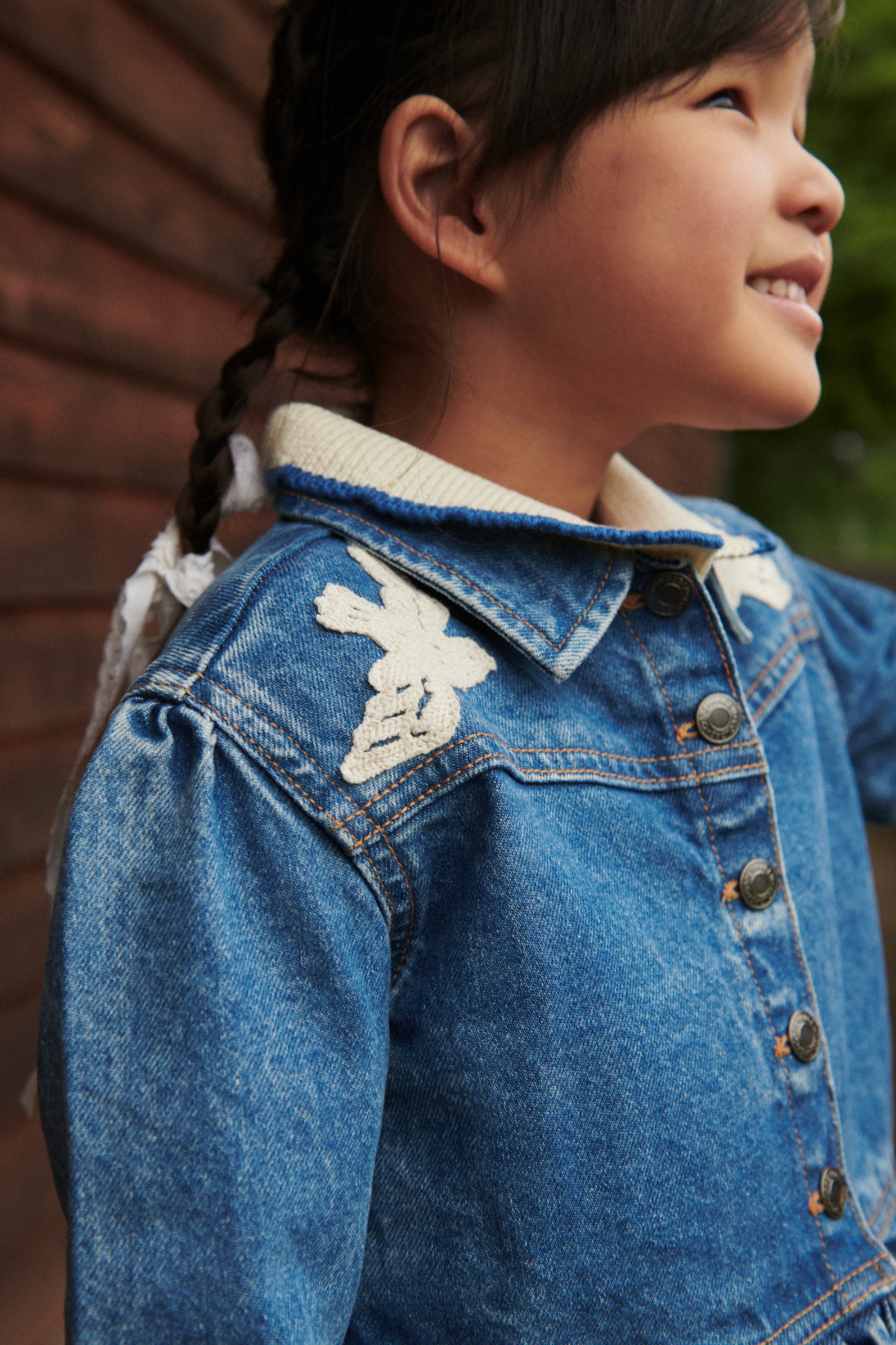 Denim Jacke "Crochet Doves" | Indigo Blue