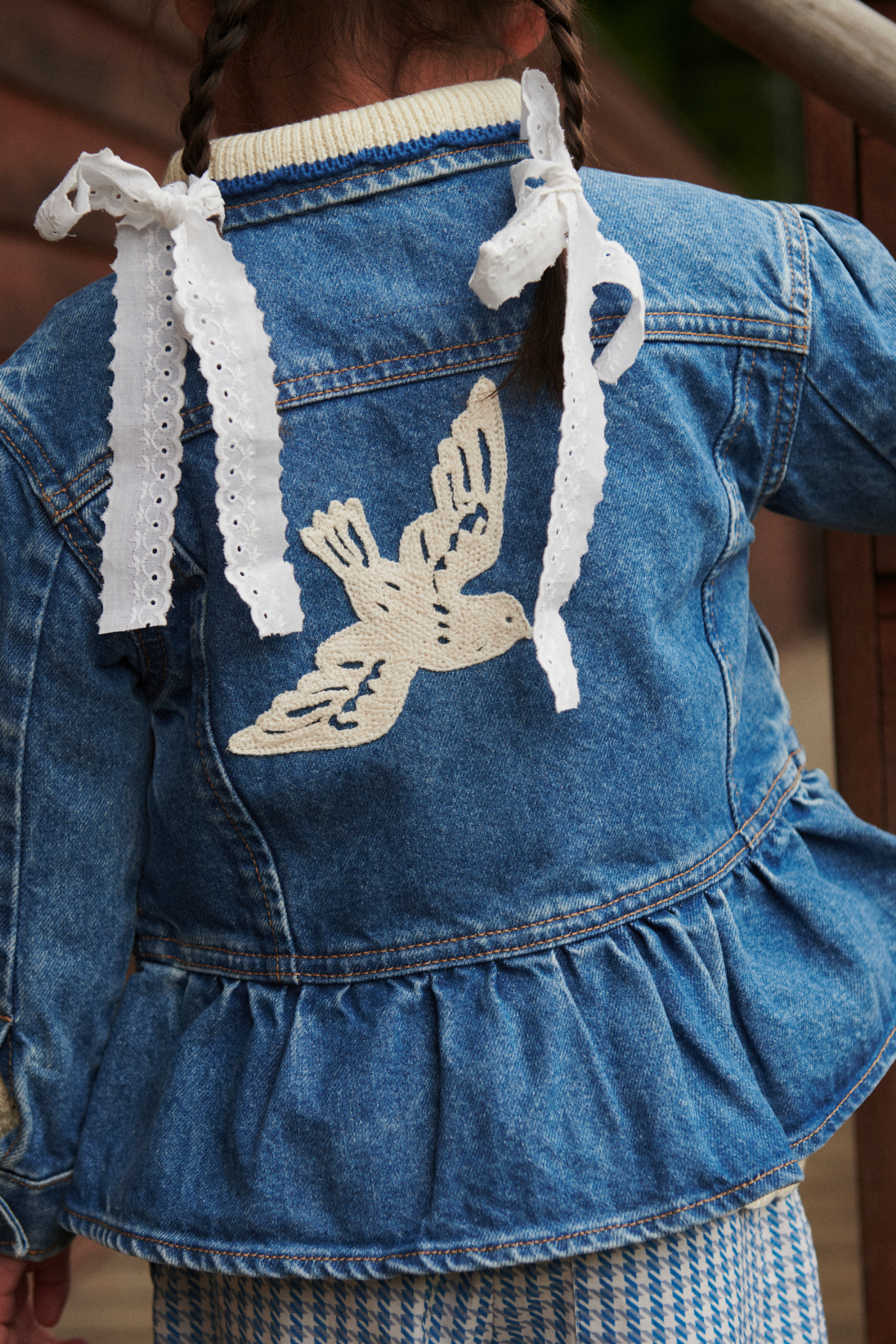 Denim Jacke "Crochet Doves" | Indigo Blue