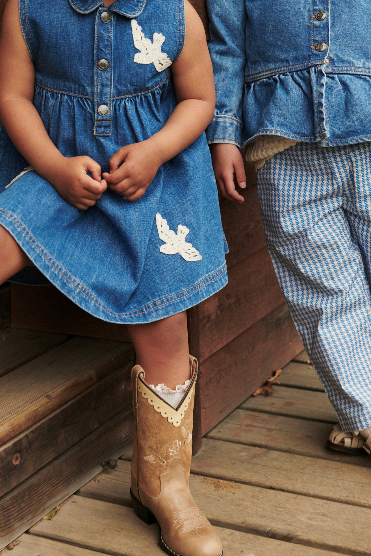 Denim Kleid "Crochet Doves" | Indigo Blue