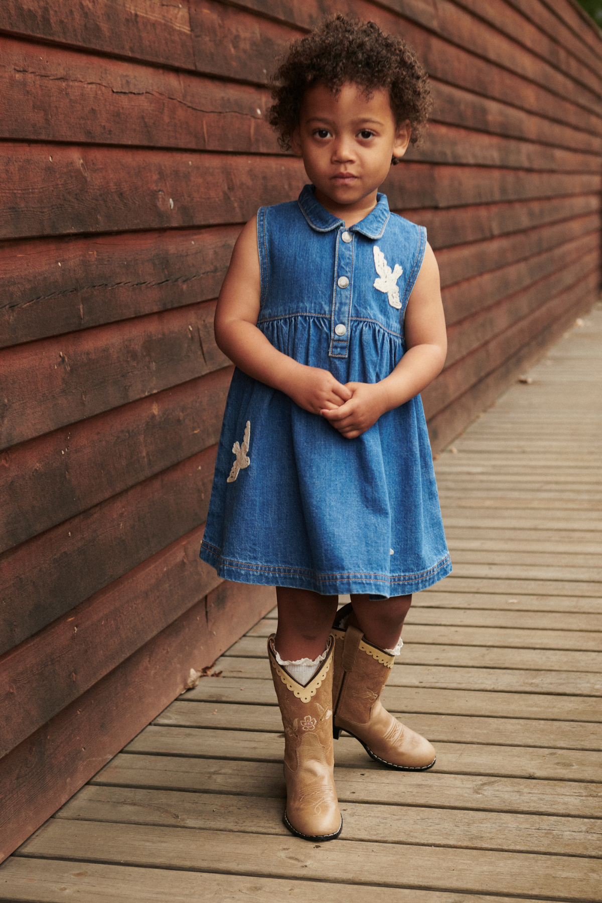 Denim Kleid "Crochet Doves" | Indigo Blue