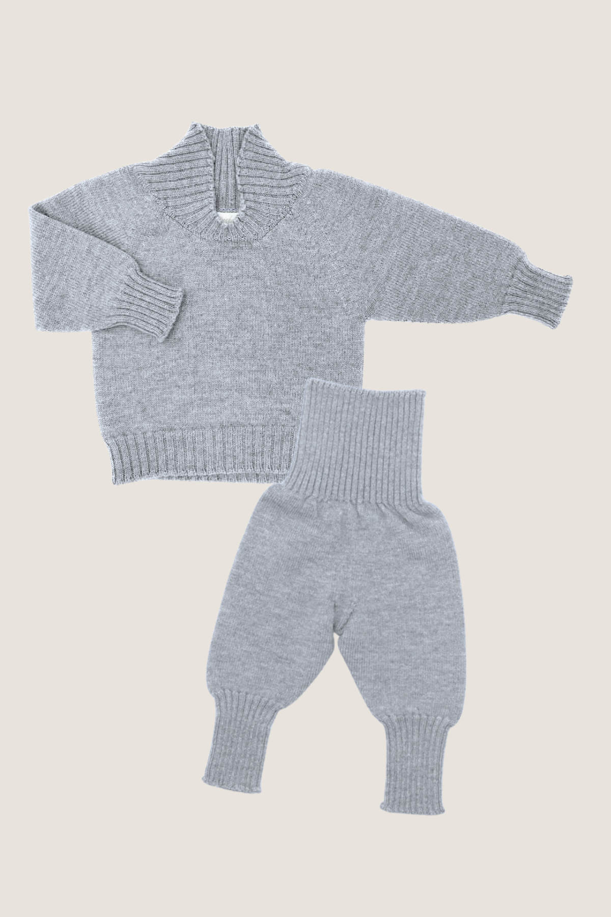 Baby Strickset aus Merinowolle – Pullover & Strickhose in Grau