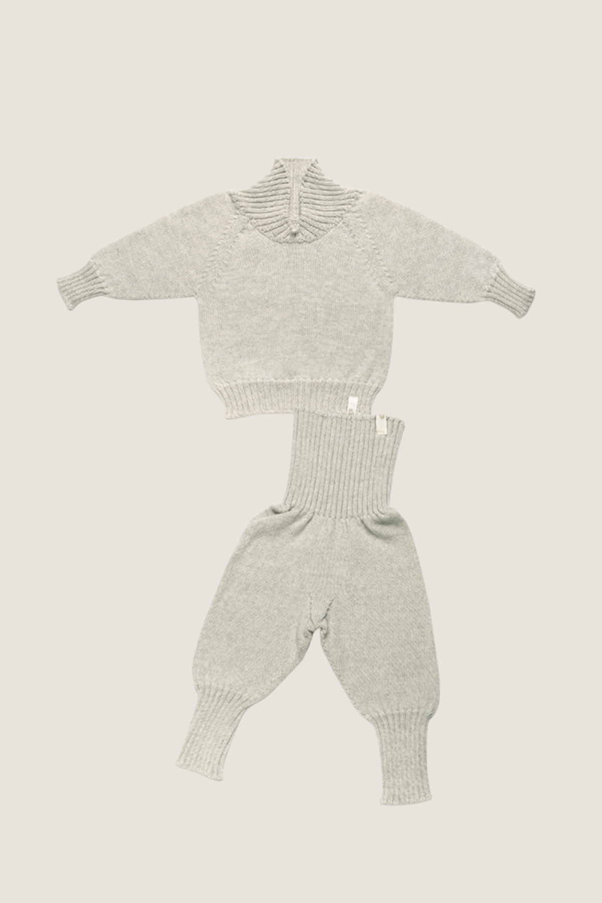 Baby Strickset aus Merinowolle – Pullover & Strickhose in Stein
