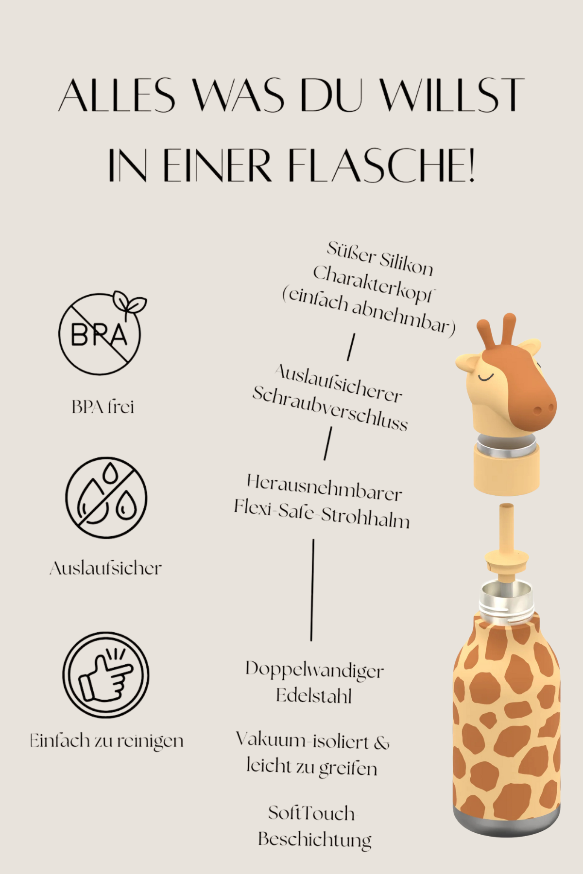 Trinkflasche "Bestie Bottle" | Giraffe