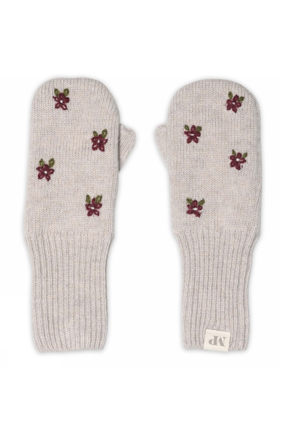 Fäustlinge "Helsinki" mit Blumenmuster aus Merinowolle-Mix | Beige Melange