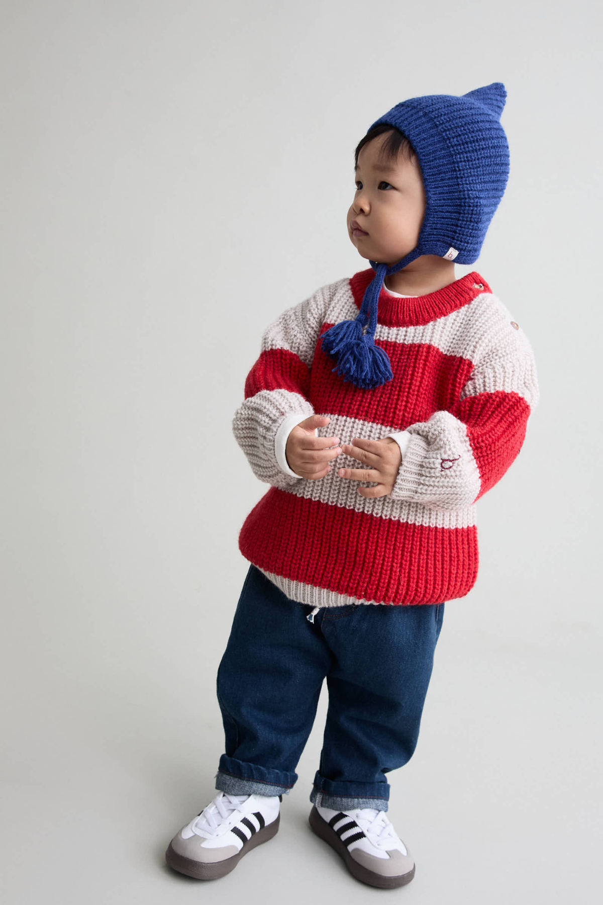 Gestreifter Pullover für Babys aus Alpaka-Mix | POPPY RED