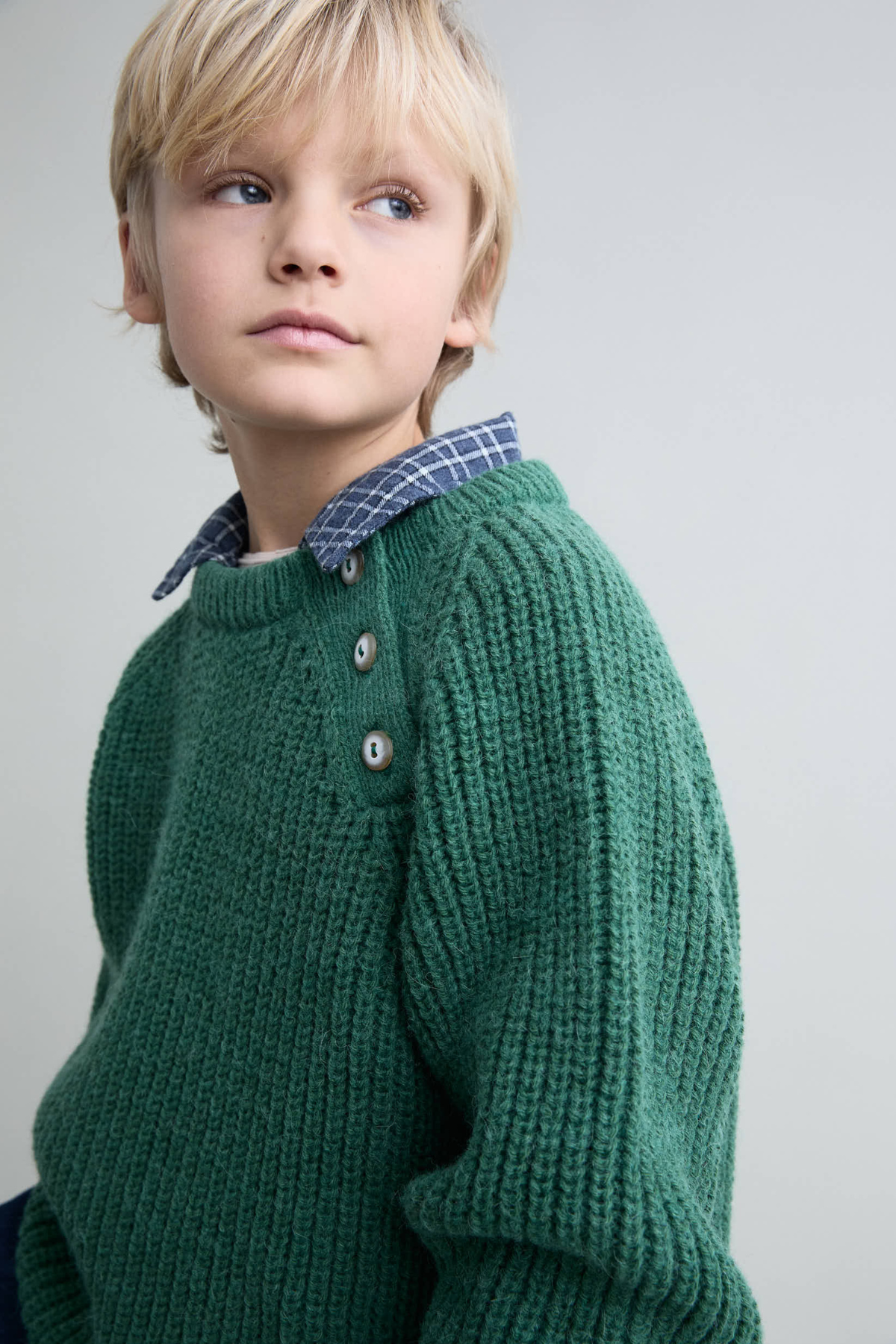 Strickpullover aus Wolle-Mix für Kids | FOREST GREEN