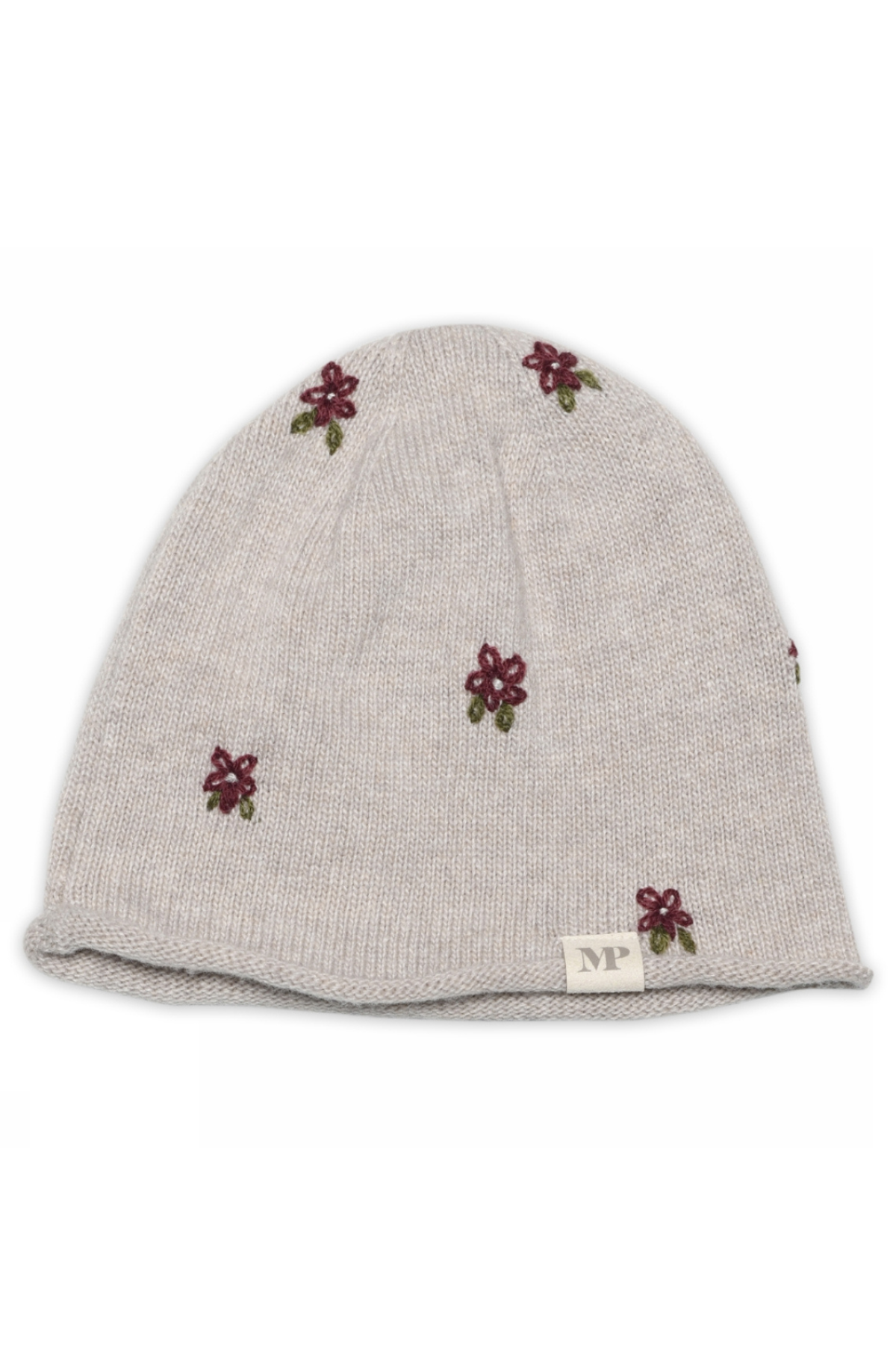 Mütze "Helsinki" mit Blumenmuster aus Wolle-Mix | Beige Melange