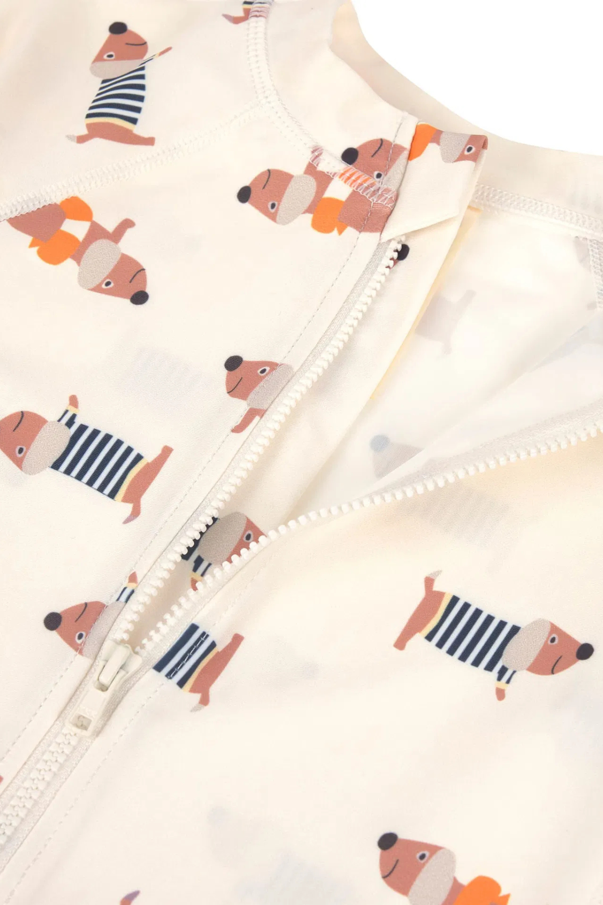 Long Sleeve Sunsuit mit UV-Schutz 60 "Beach Dog" | Orange/Dark Sea