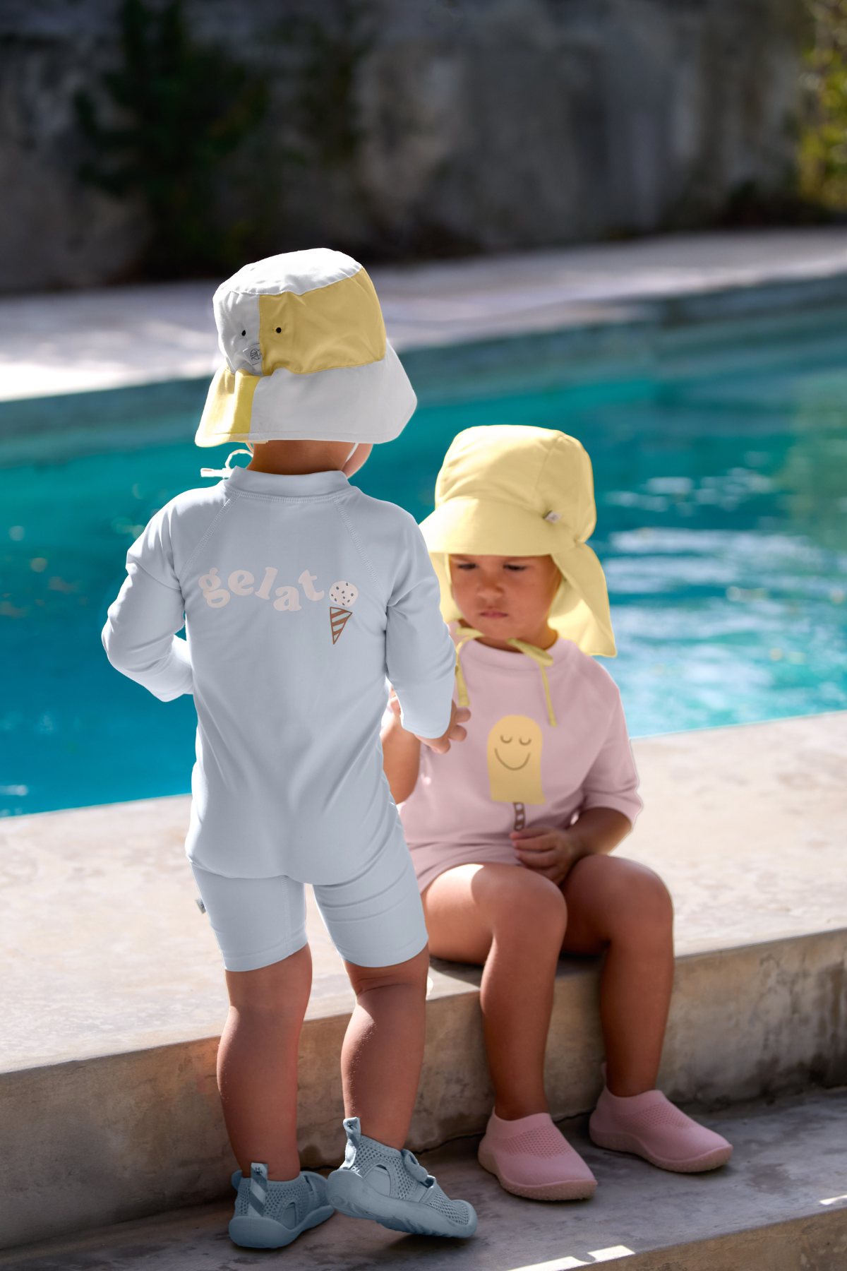 Long Sleeve Sunsuit mit UV-Schutz 60 "Ice Cream" | Illusion Blue