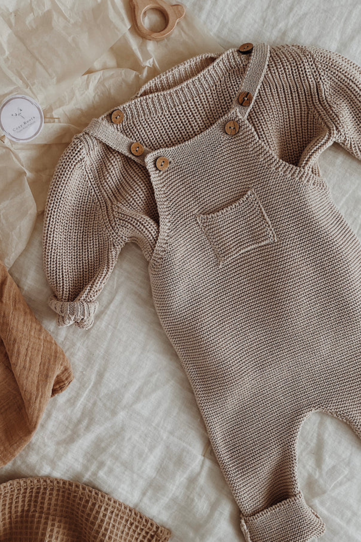 Organic Knit Dungarees - Sand (GOTS) - SYNCSON